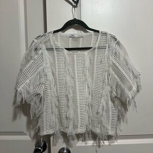 Zara White Fringe Top